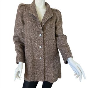Brown Wool Tweed Pocket Winter Coat